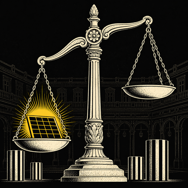 Balance de justice penchant nettement en faveur d'un panneau solaire.